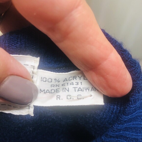 Vintage La Mode Du Golf Royal Blue Cardigan Sweater Button V-Neck Large - Picture 10 of 13